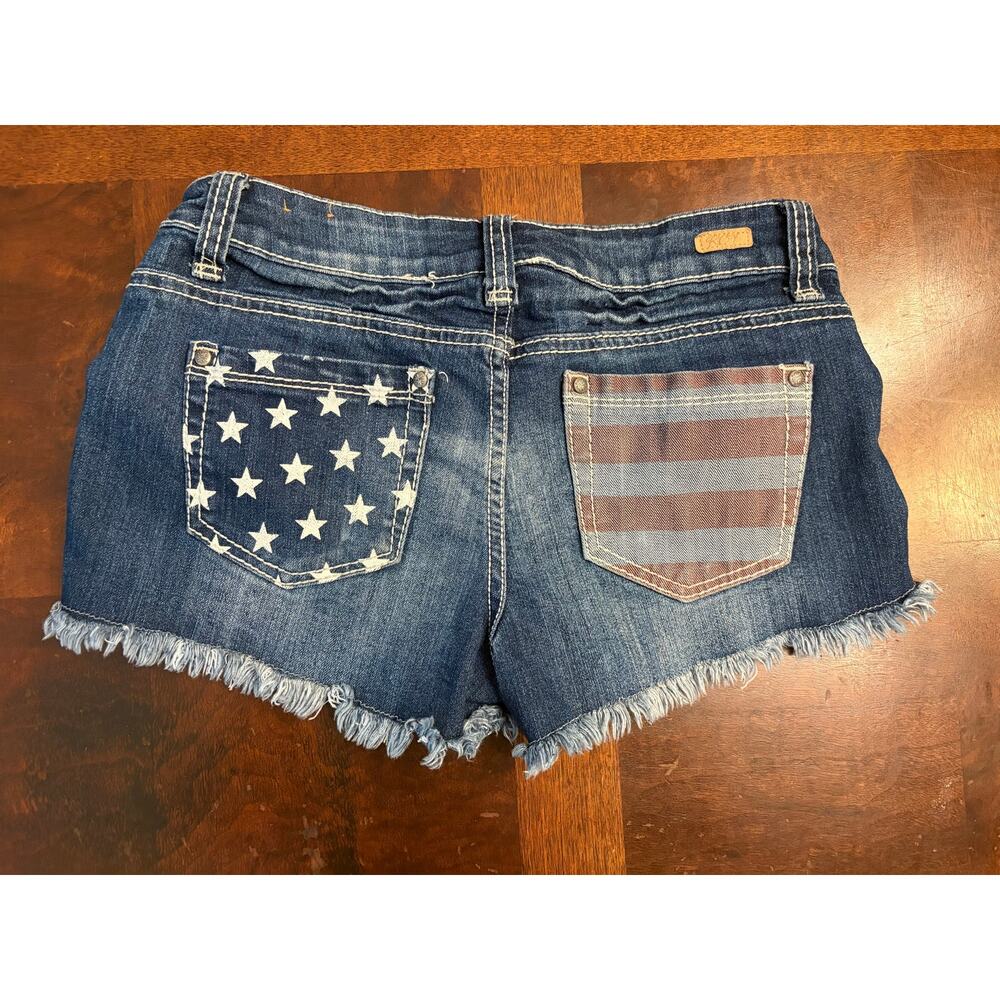 Red Camel Size 7 Dark Wash American Flag USA Stars & Stripes Cutoff Shorts Y2K